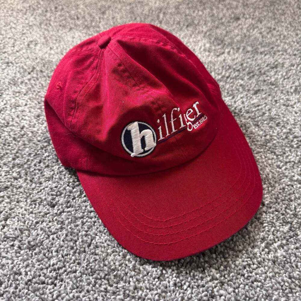Tommy Hilfiger Est. 1985 Embroidered Logo Strapback Hat Red One Size